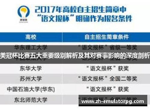 美冠杯比赛五大重要级别解析及其对赛事影响的深度剖析