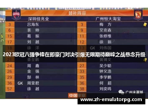 2023欧冠八强争锋在即豪门对决引爆无限期待巅峰之战悬念升级