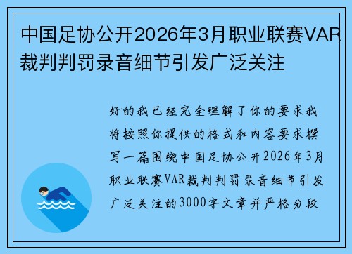 中国足协公开2026年3月职业联赛VAR裁判判罚录音细节引发广泛关注
